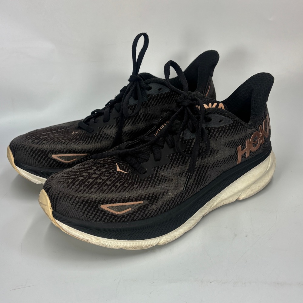Hoka One One Clifton 9 Women's 9B Black Rose Gold Running Shoes 1127896